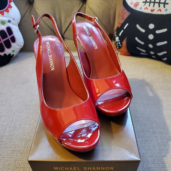 Michael Shannon Shoes - Michael Shannon Patent Leather Red Peep Toe Heels